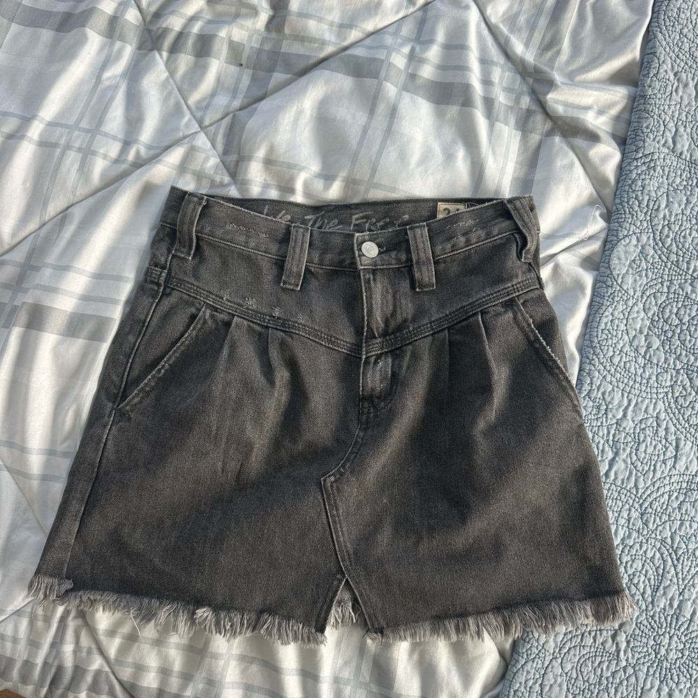 We the Free Black Denim Mini Skirt